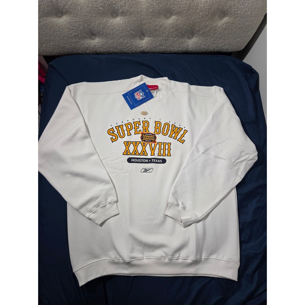 Reebok NFL Super Bowl XXXVIII 2004 Houston Texas Sweatshirt White Mens Large NWT